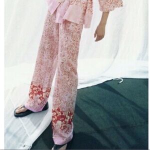 Zara Linen Blend Paisley Floral Print High Waist Pants Medium Full Length